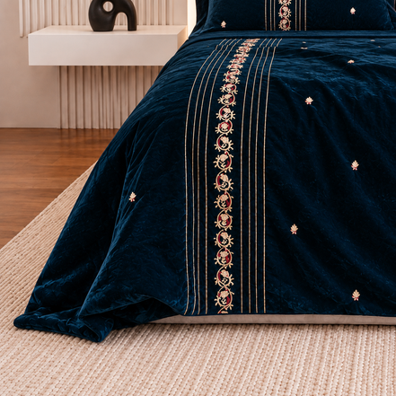 Royal Embroidered Velvet Bridal Comforter Set