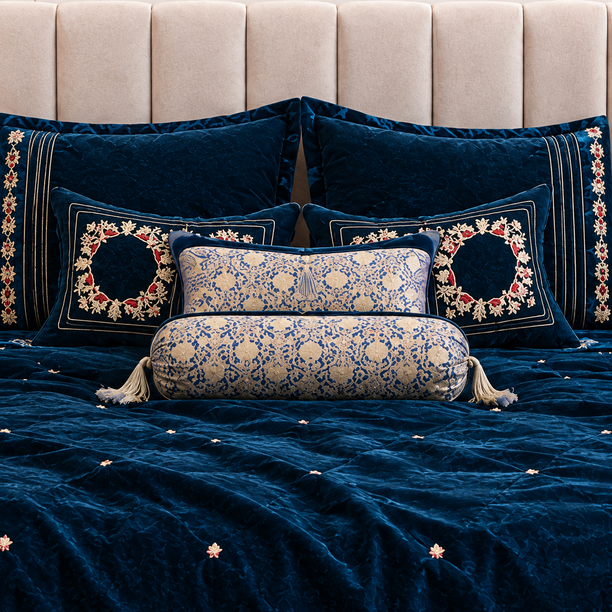 Royal Embroidered Velvet Bridal Comforter Set