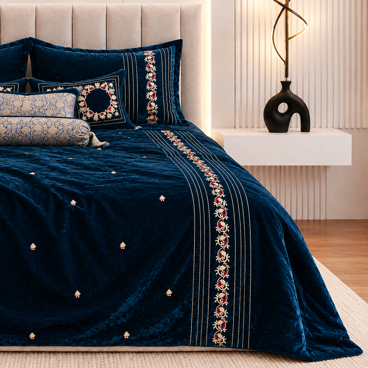 Royal Embroidered Velvet Bridal Comforter Set