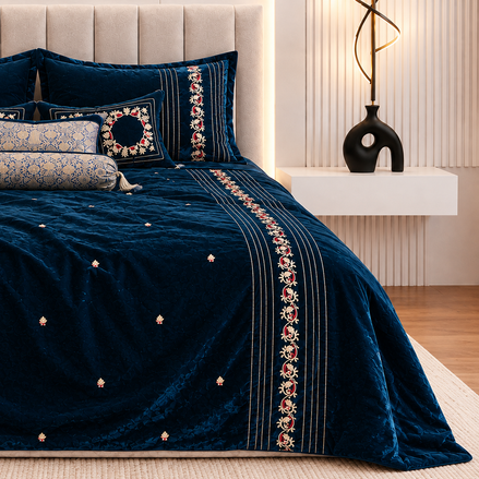 Royal Embroidered Velvet Bridal Comforter Set