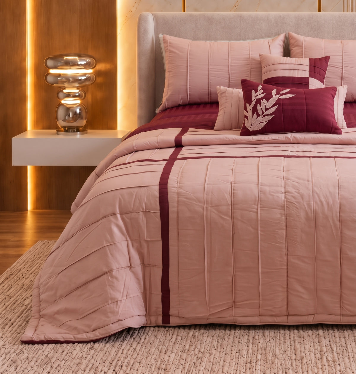 Duvet Comforter with Burgundy Floral Accents