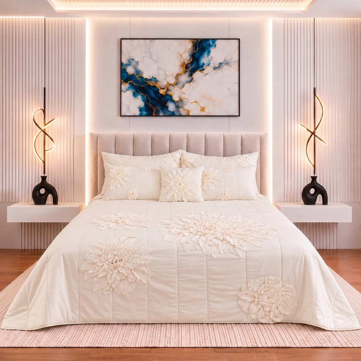 Handcrafted 3D Floral Embellished Bridal Comforter Set