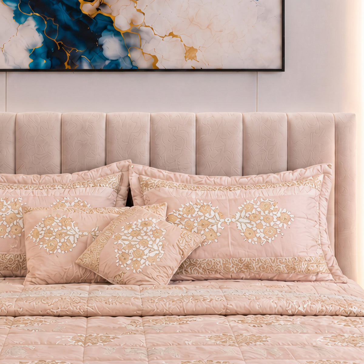 Handmade Block Printed Bridal Comforter Set 8 Pcs