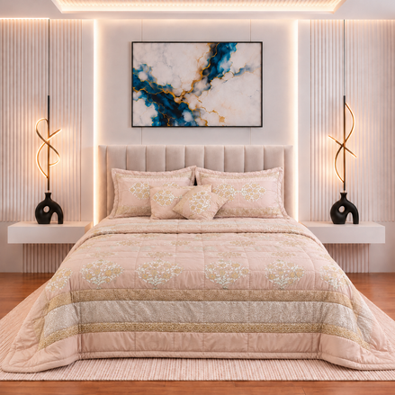 Handmade Block Printed Bridal Comforter Set 8 Pcs