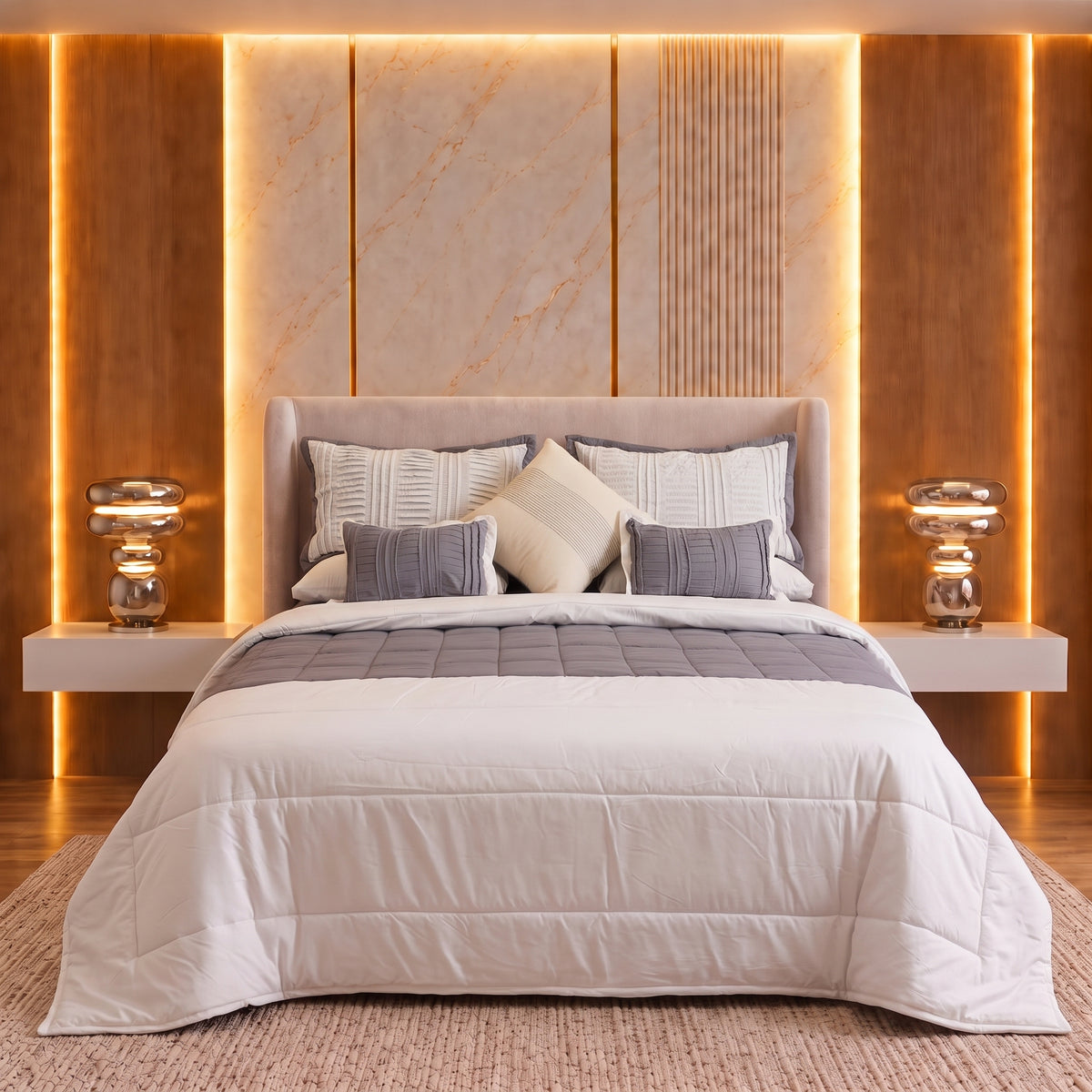 Modern Pleated Pintuck Bedding Set
