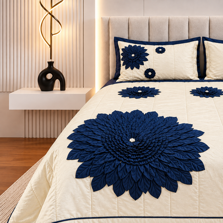 Handcrafted Quilted Floral Petals Comforter Set