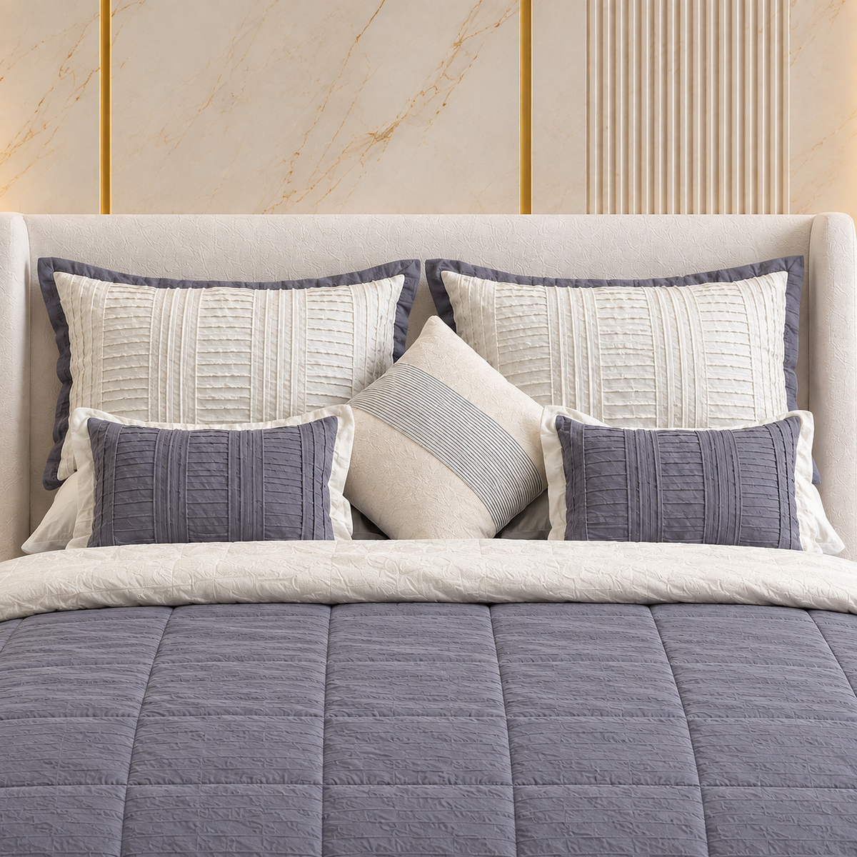 Modern Pleated Pintuck Bedding Set