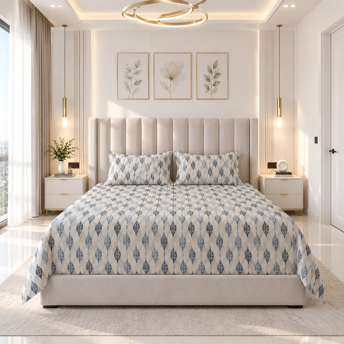 Premium Pastel Feather Cotton Bedsheet