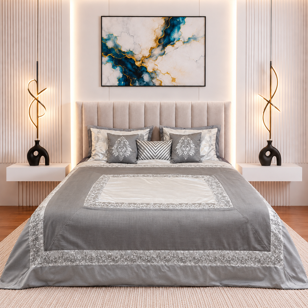 Luxury 9-Piece Embroidered Summer Bridal Comforter Set