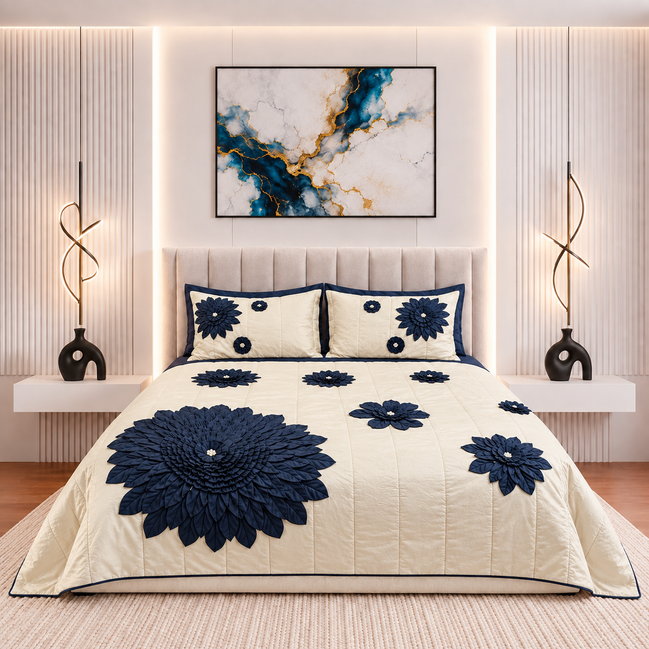 Handcrafted Quilted Floral Petals Comforter Set