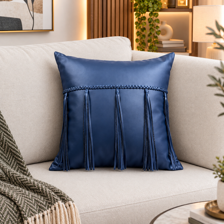 Sapphire Fringe Leather Cushion