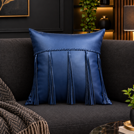 Sapphire Fringe Leather Cushion