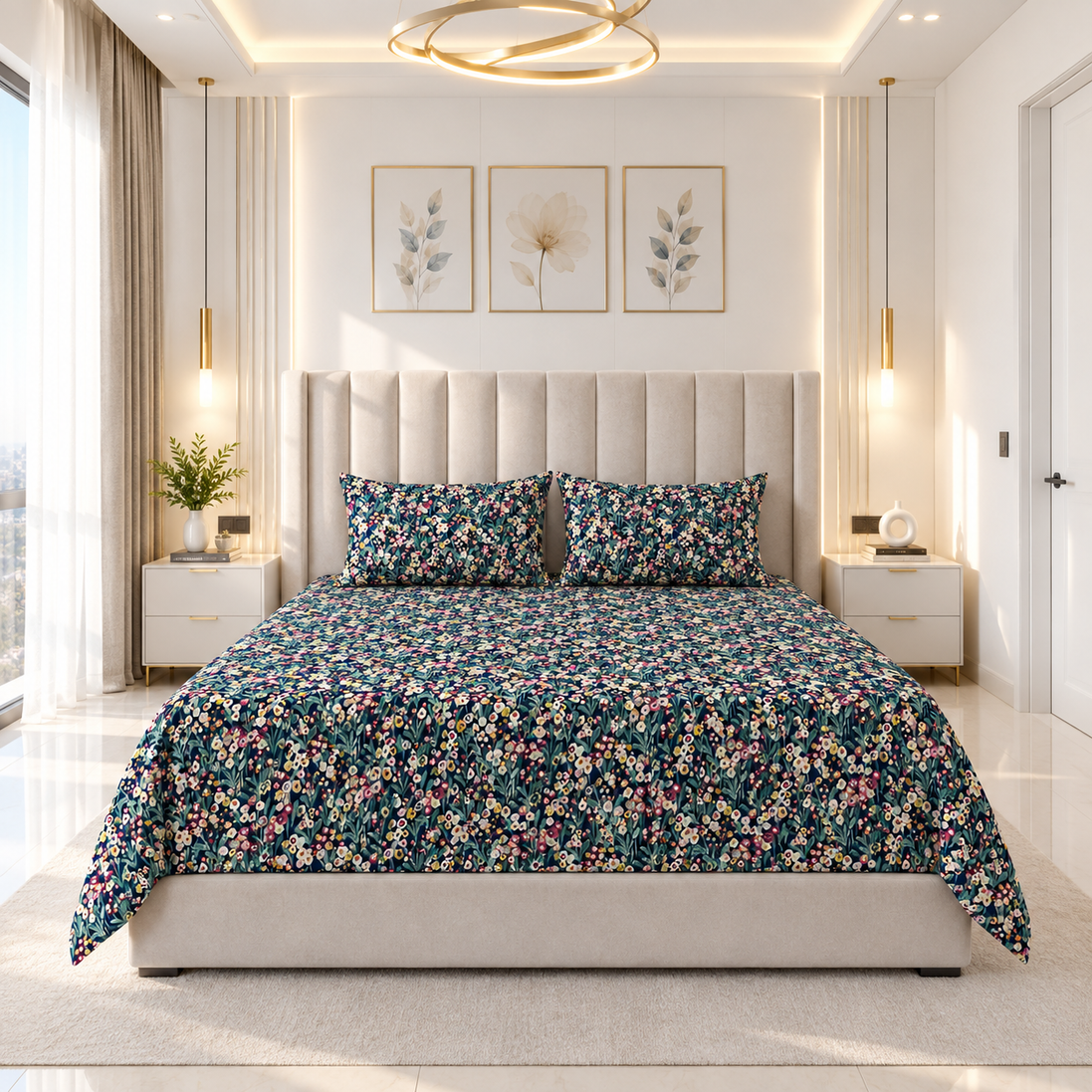 Premium Midnight Floral Cotton Bedsheet