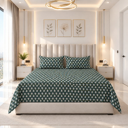 Premium Emerald Geometric Cotton Bedsheet